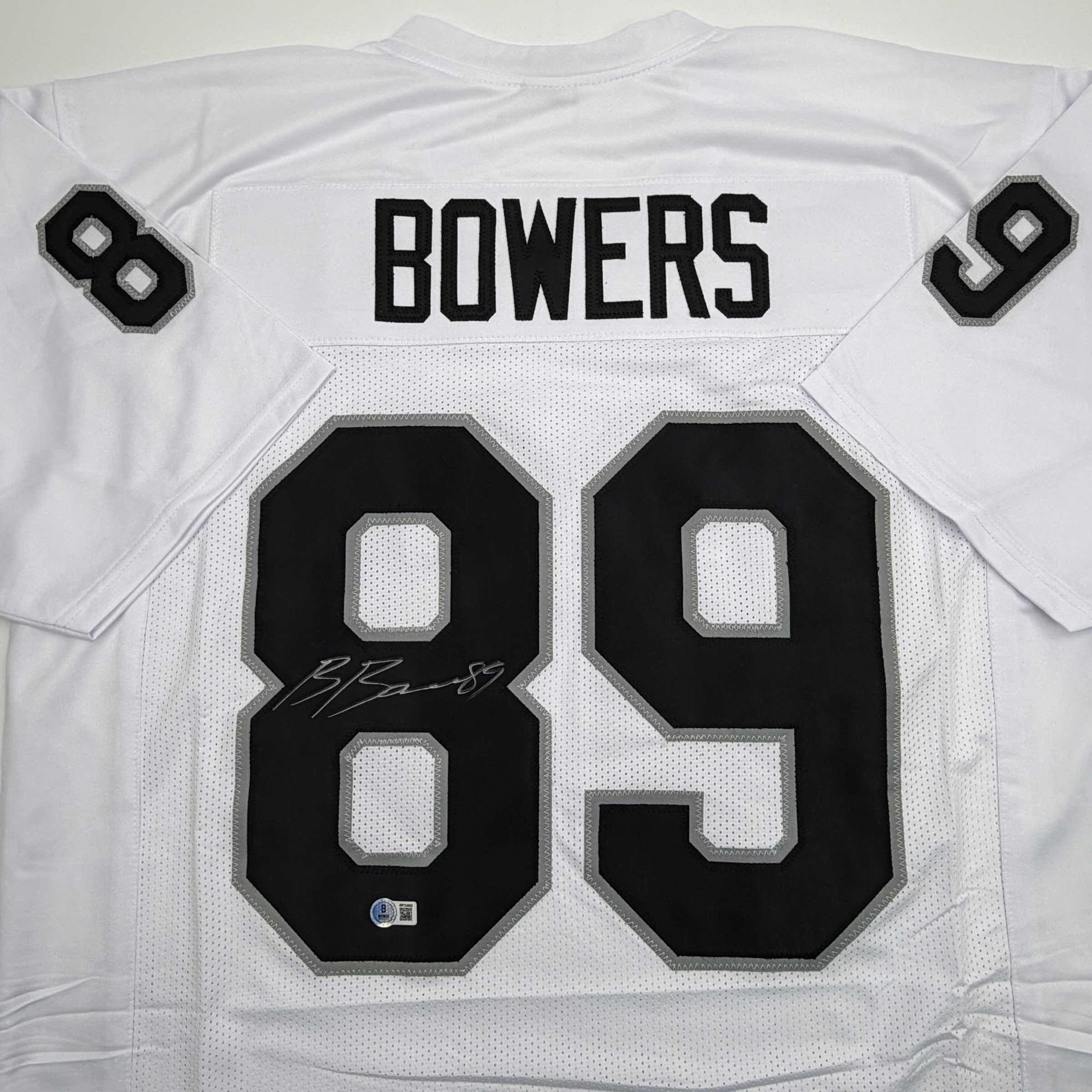 Autographed/Signed Brock Bowers Las Vegas Oakland White Football Jersey Beckett BAS COA