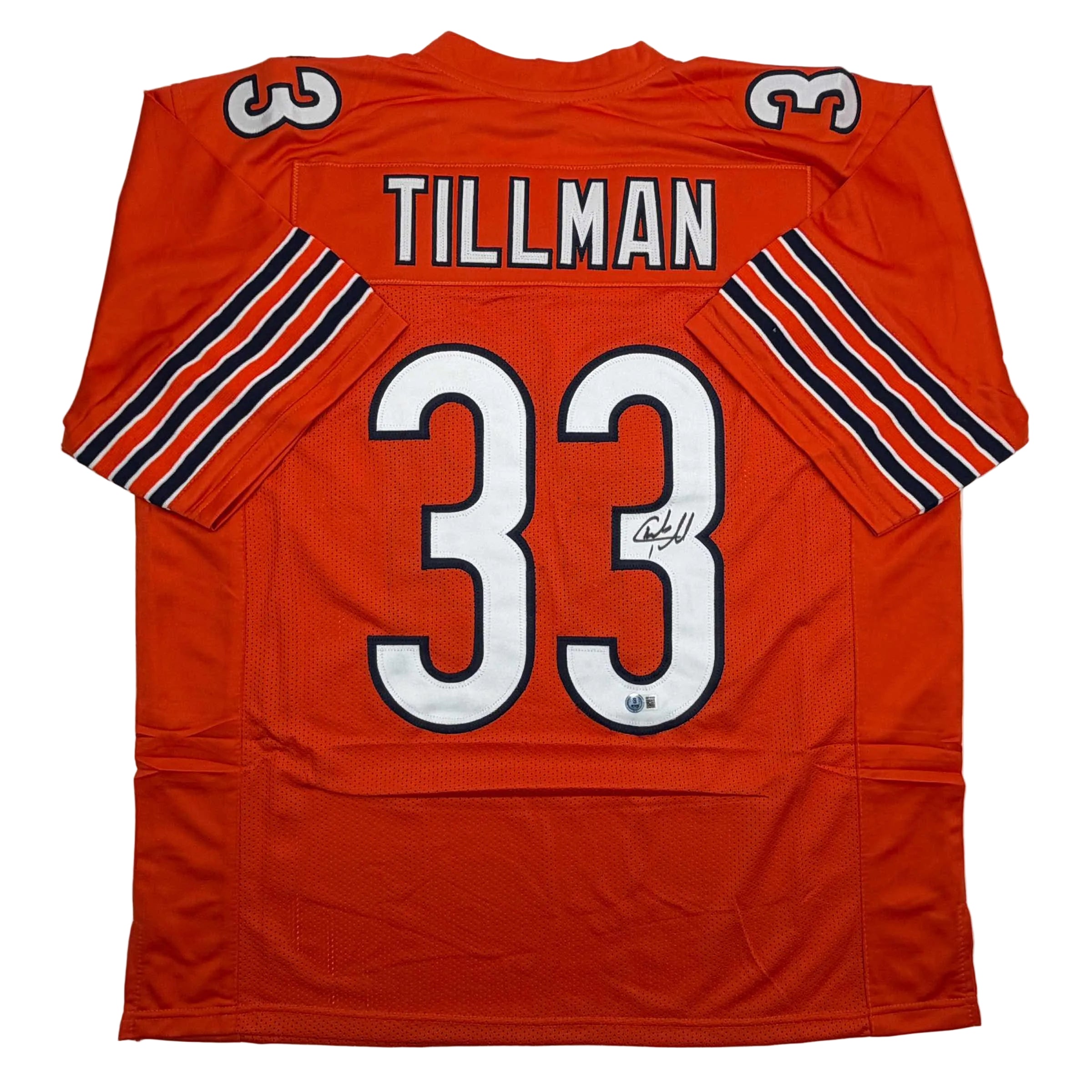 Autographed/Signed Charles Tillman Peanut Chicago Orange Football Jersey Beckett BAS COA