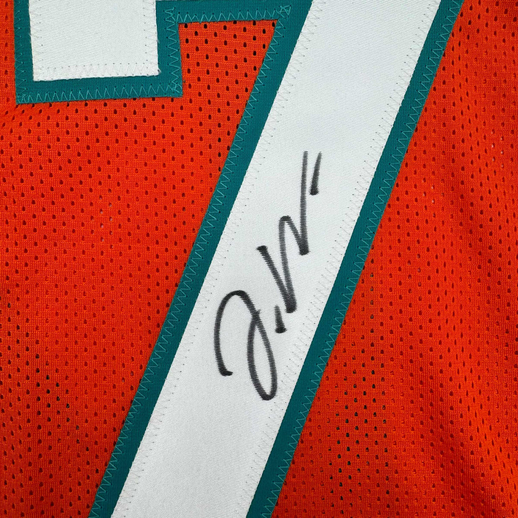 Framed Autographed/Signed Jaylen Waddle 35x39 Miami Orange Football Jersey JSA COA
