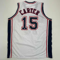 Autographed/Signed Vince Carter New Jersey NJ White Basketball Jersey Mounted Memories COA