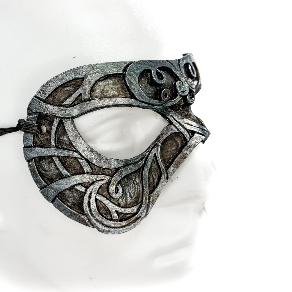 Dual Layer Ornate Masquerade Handmade Genuine Leather Eye Mask in Antiqued Silver