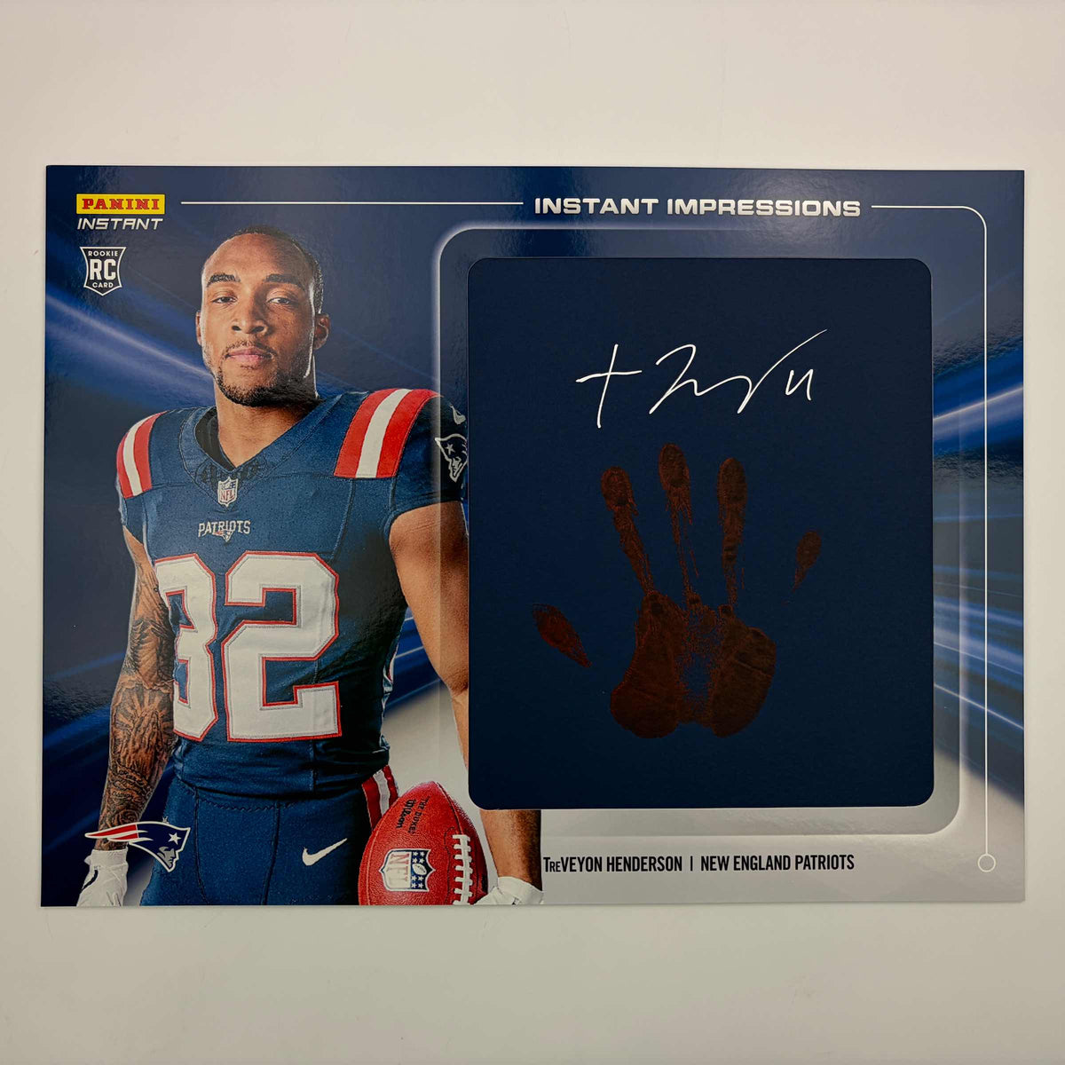 2025 Panini Instant Impressions NFL TreVeyon Henderson #II-13 18x24 Hand Print Autographed Auto /10 New England Patriots Rookie RC Oversized Football Card