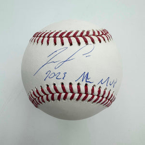 Autographed/Signed Ronald Acuna Jr. "2023 NL MVP" Rawlings Official Major League ROML Baseball Beckett BAS COA