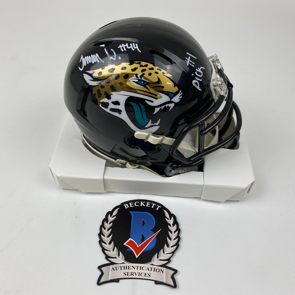 Autographed/Signed Travon Walker #1 Pick Jacksonville Jaguars Jags Mini Football Helmet Beckett BAS COA
