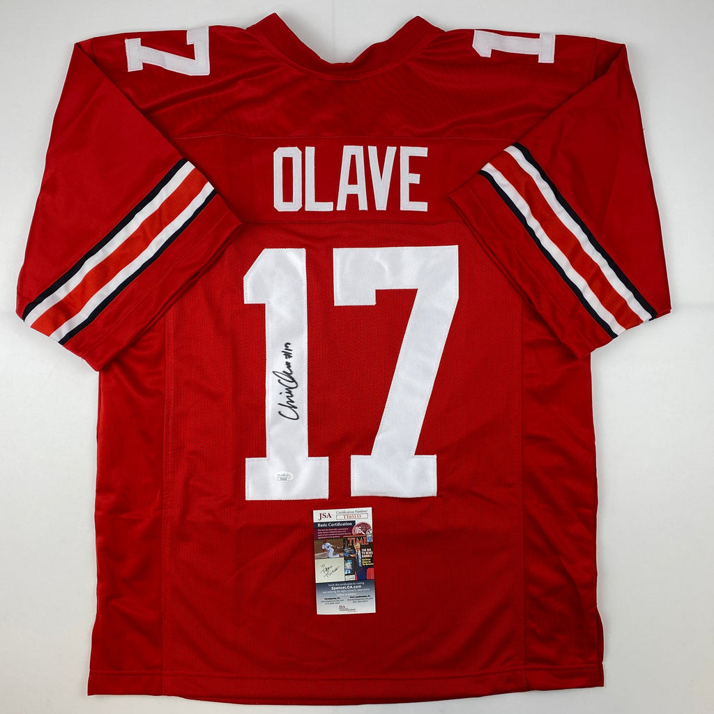 Autographed/Signed Chris Olave Ohio State Red College Football Jersey JSA COA