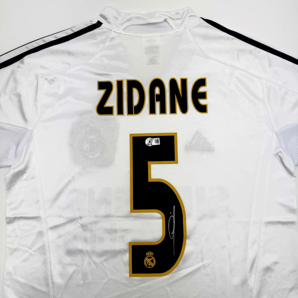 Autographed/Signed Zinedine Zidane Real Madrid White Soccer Jersey Beckett BAS COA