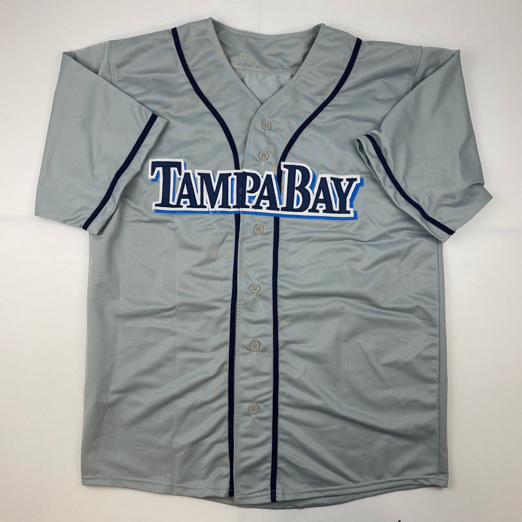 Autographed/Signed Randy Arozarena Tampa Bay Grey Baseball Jersey Beckett BAS COA