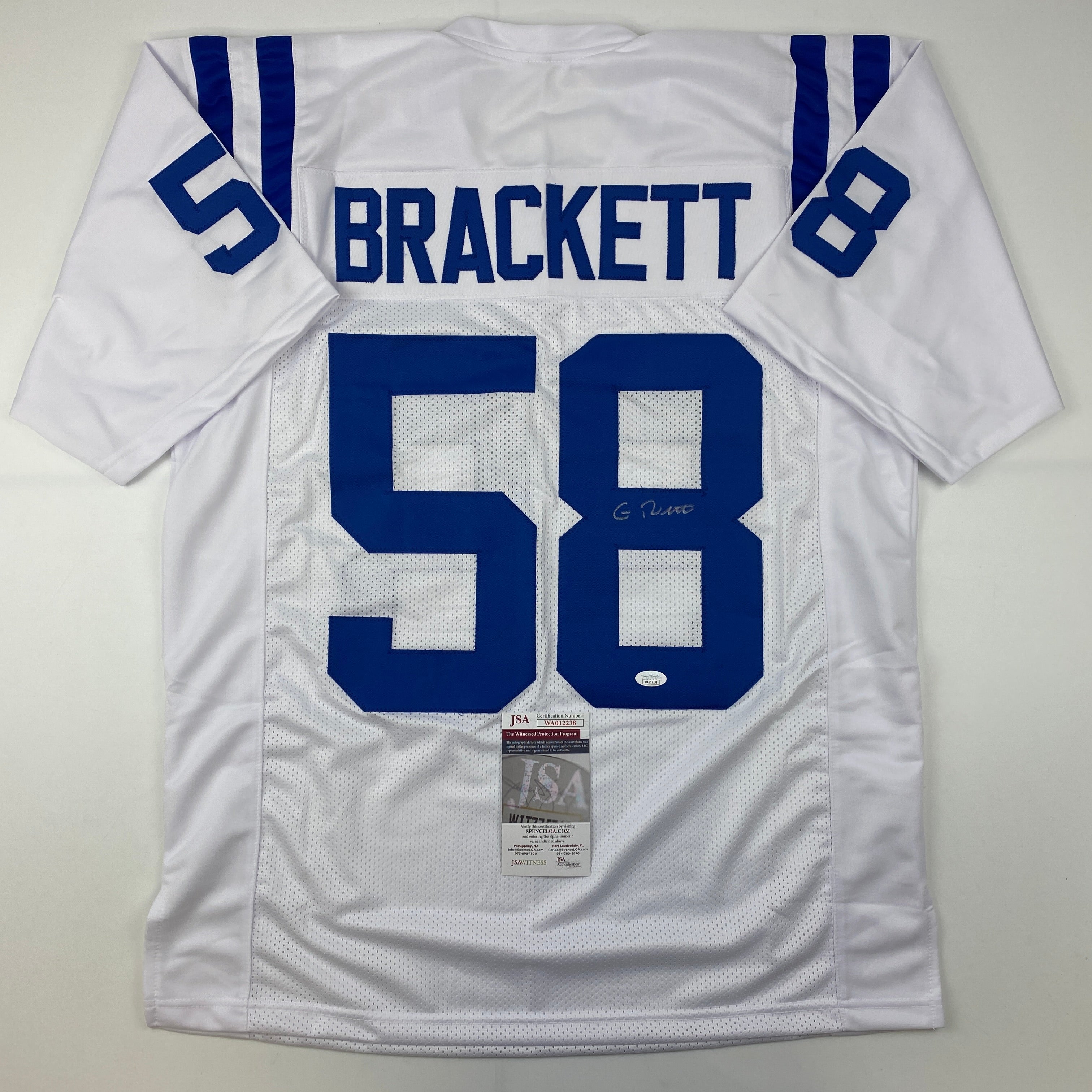 Autographed/Signed Gary Brackett Indianapolis White Football Jersey JSA COA