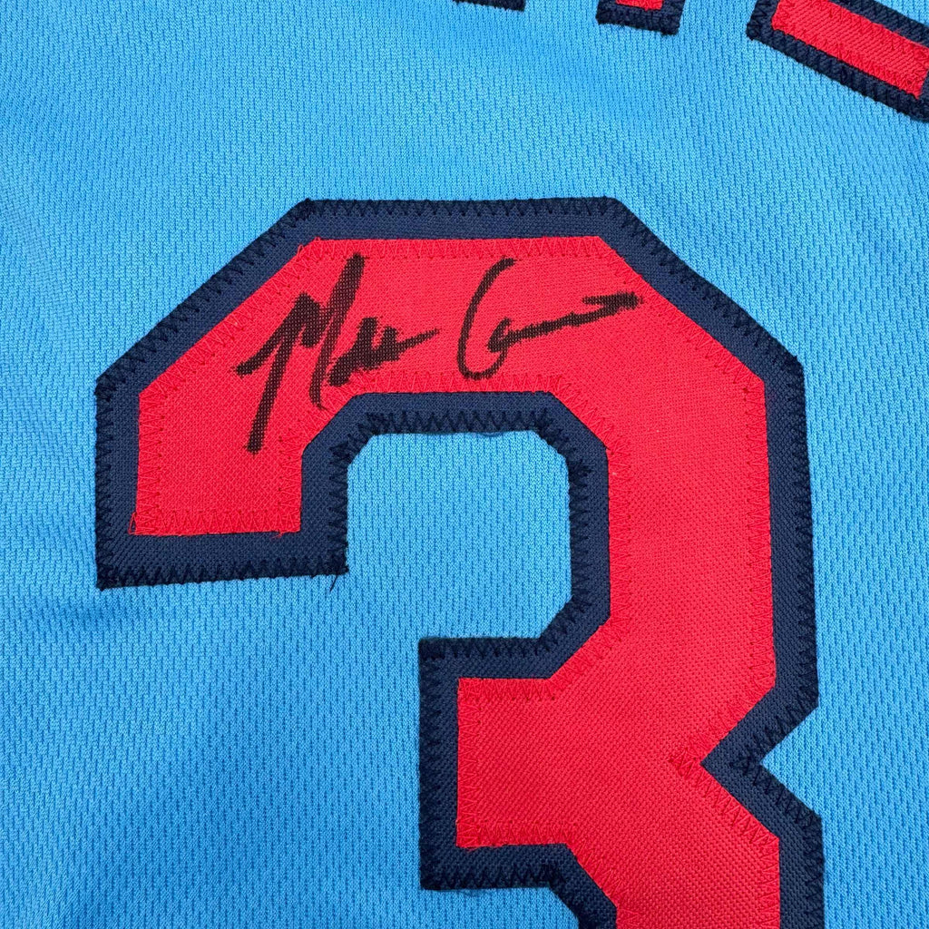 Framed Autographed/Signed Matt Carpenter 35x39 St. Louis Blue Baseball Jersey JSA COA