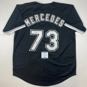 Autographed/Signed Yermin Mercedes Chicago Black Baseball Jersey Beckett BAS COA