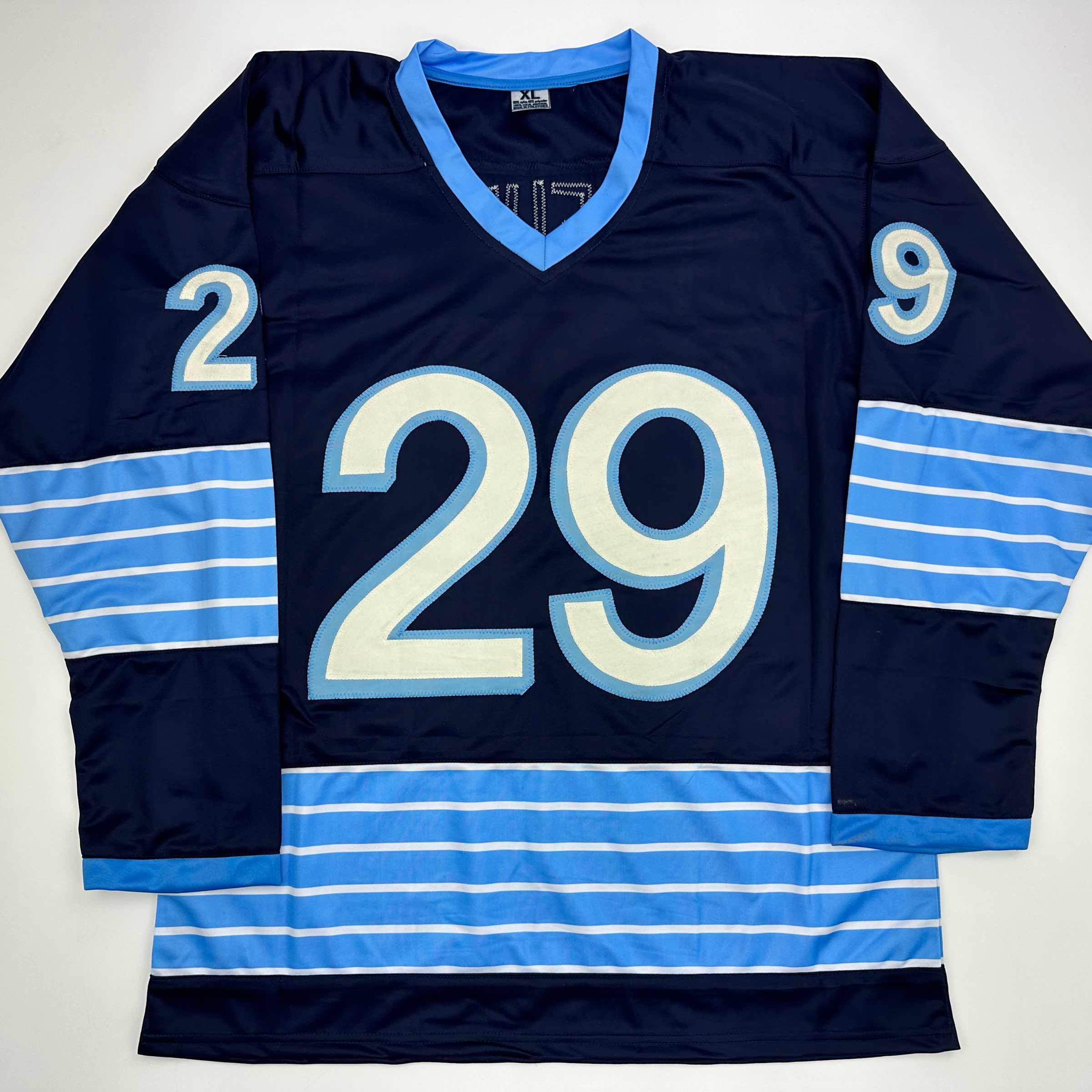 Autographed/Signed Marc-Andre Fleury Pittsburgh Blue Winter Classic Hockey Jersey JSA COA