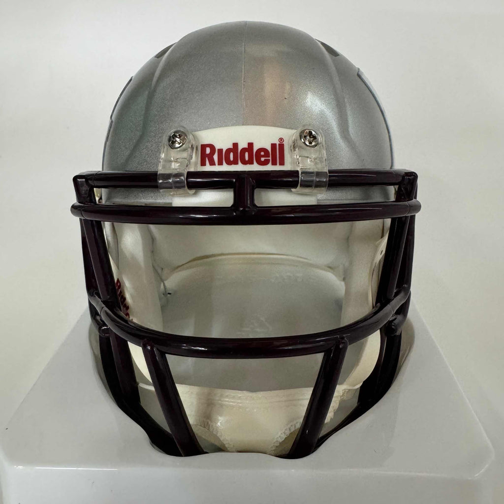 Autographed/Signed Johnny Manziel 12 Heisman Texas A&M Aggies College Football Silver Flash Mini Helmet Beckett BAS COA