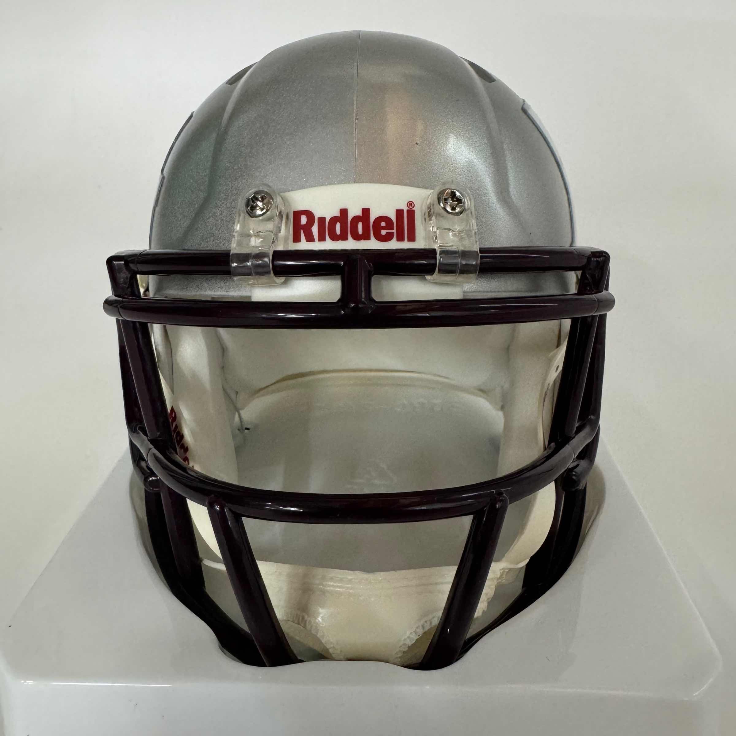 Autographed/Signed Johnny Manziel 12 Heisman Texas A&M Aggies College Football Silver Flash Mini Helmet Beckett BAS COA