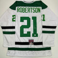 Autographed/Signed Jason Robertson Dallas White Hockey Jersey JSA COA