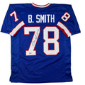 Autographed/Signed Bruce Smith HOF 09 Buffalo Blue Football Jersey Beckett BAS COA