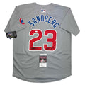 Autographed/Signed Ryne Sandberg HOF 05 Chicago Cubs Majestic Grey Baseball Jersey JSA COA