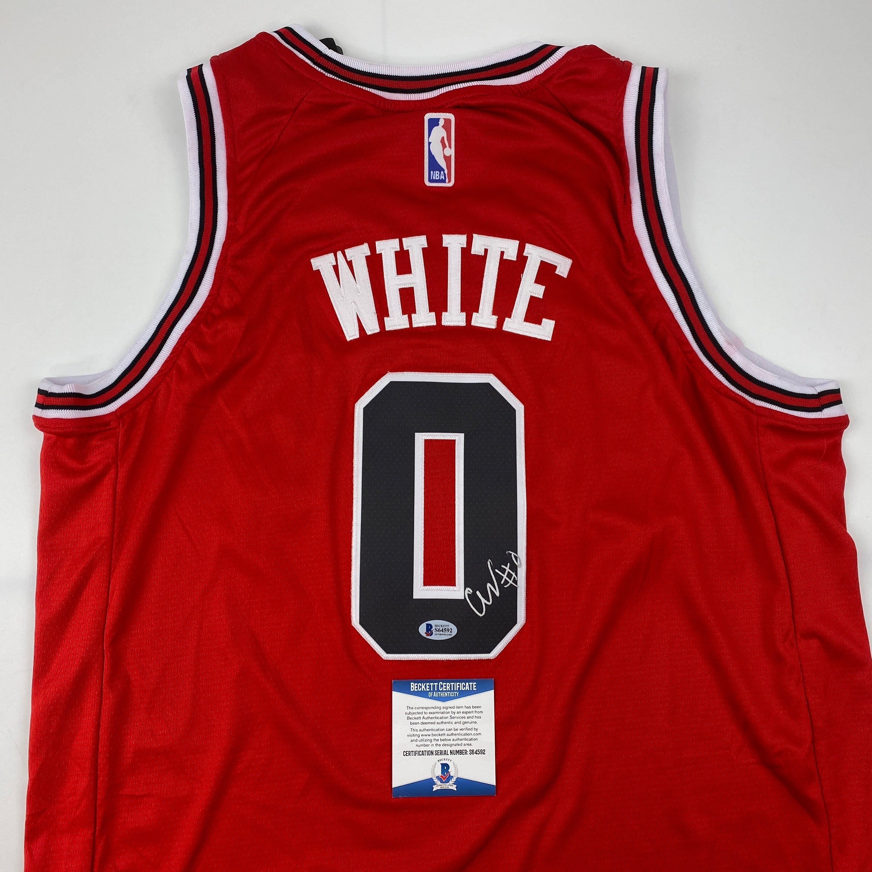 Autographed/Signed Coby White Chicago Red Basketball Jersey Beckett BAS COA