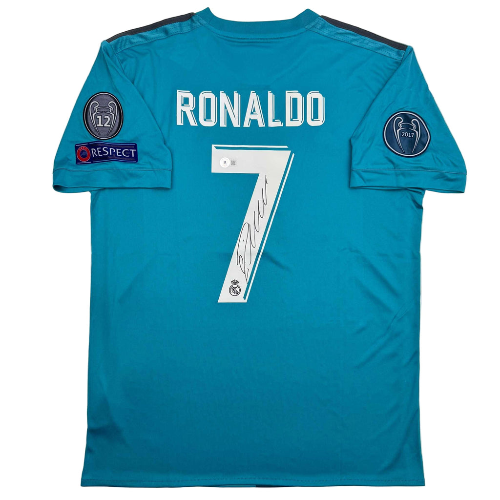 Autographed/Signed Cristiano Ronaldo Real Madrid Blue Soccer Jersey Beckett BAS COA