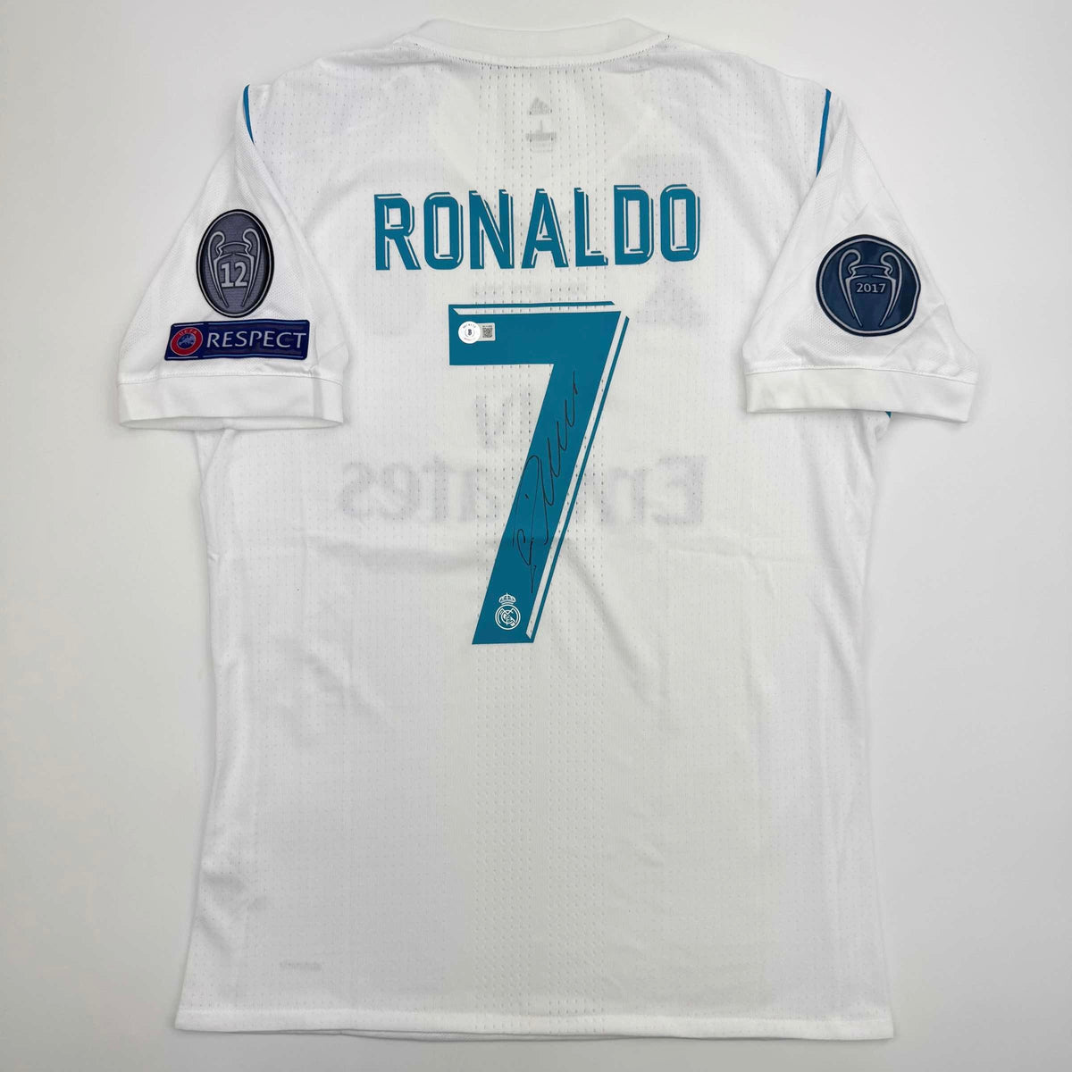 Autographed/Signed Cristiano Ronaldo Real Madrid White Soccer Jersey Beckett BAS COA