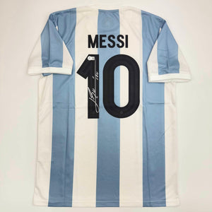 Autographed/Signed Lionel Leo Messi Argentina Blue/White Soccer Jersey Beckett BAS COA