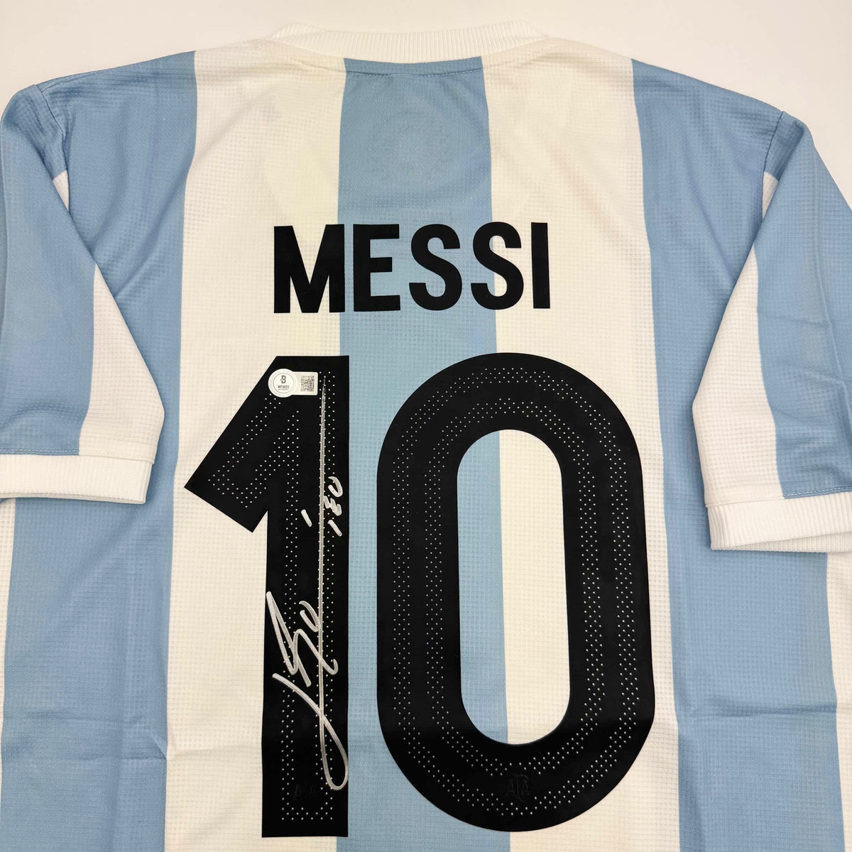 Autographed/Signed Lionel Leo Messi Argentina Blue/White Soccer Jersey Beckett BAS COA