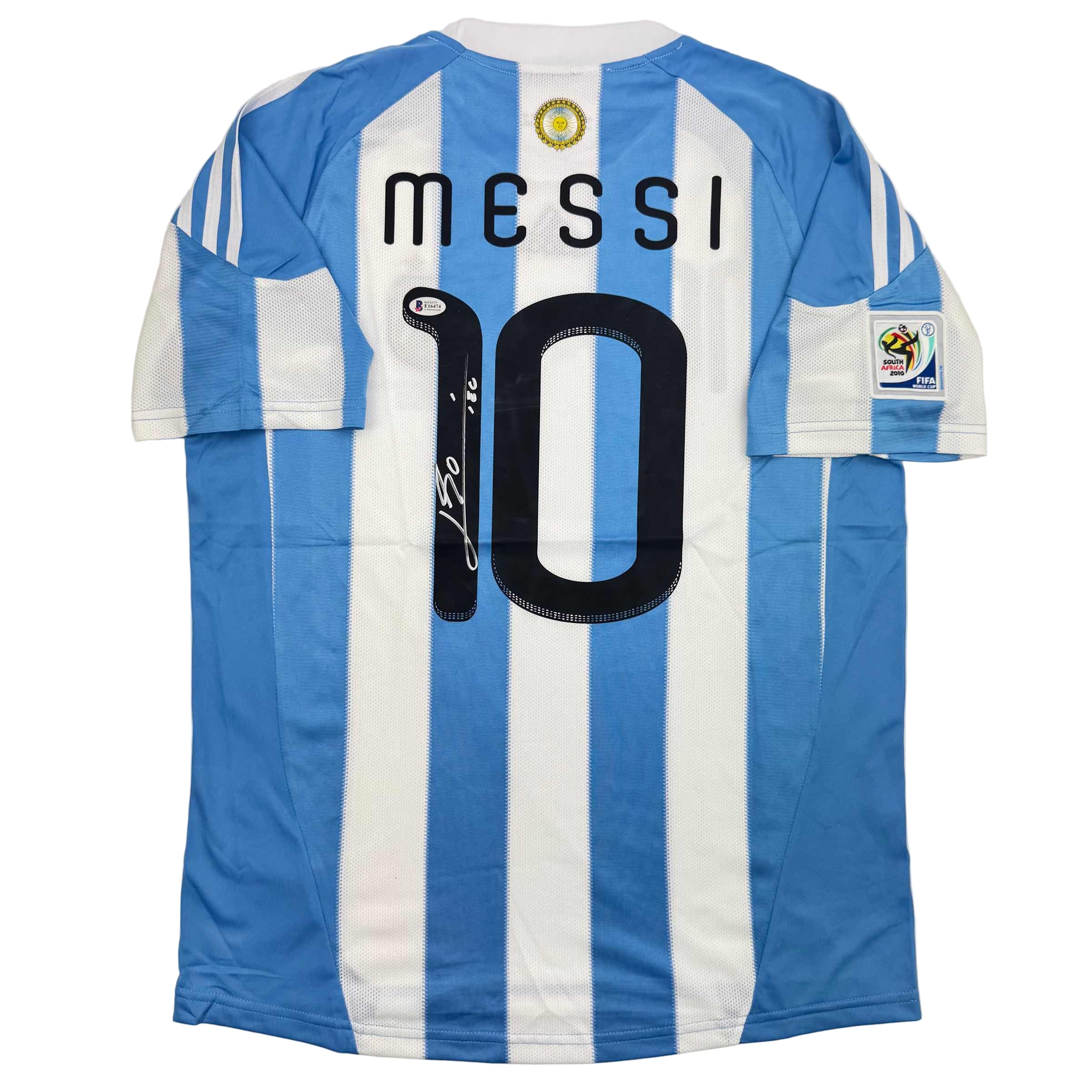 Autographed/Signed Lionel Leo Messi Argentina Blue/White Soccer Jersey Beckett BAS COA