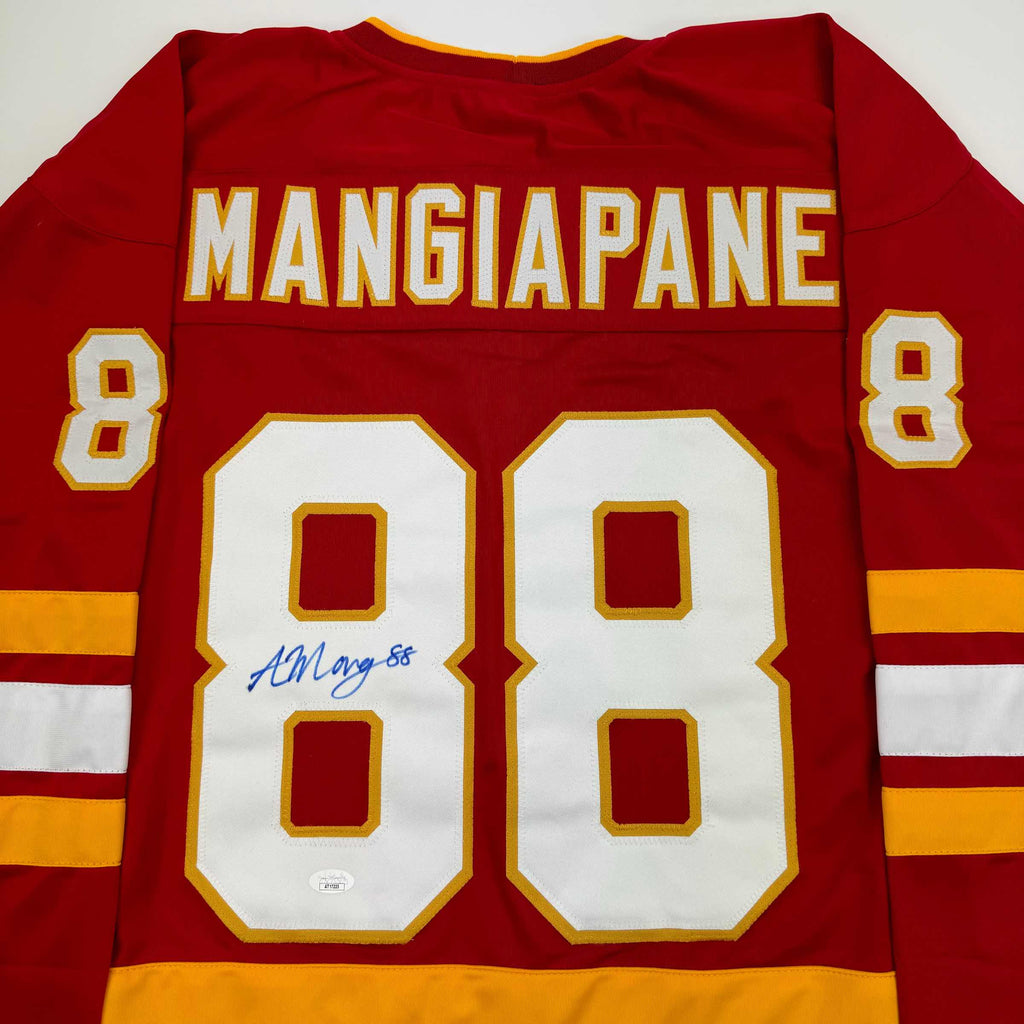 Autographed/Signed Andrew Mangiapane Calgary Red Hockey Jersey JSA COA