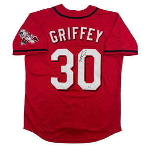 Autographed/Signed Ken Griffey Jr. Cincinnati Red Baseball Jersey Beckett BAS COA