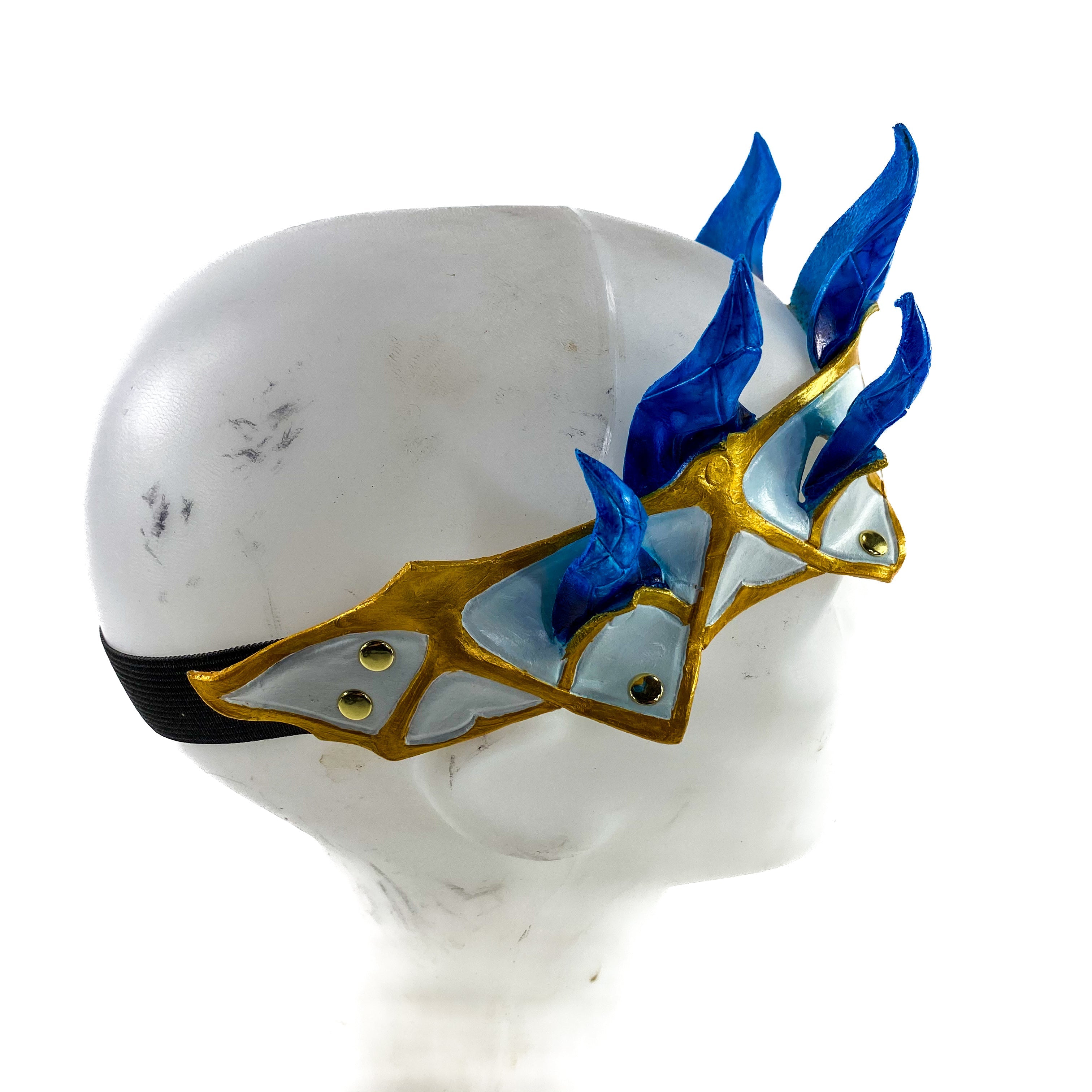 Masquerade Crown of Handmade Genuine Leather in blue gold and white