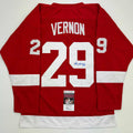 Autographed/Signed Mike Vernon Detroit Red Hockey Jersey JSA COA