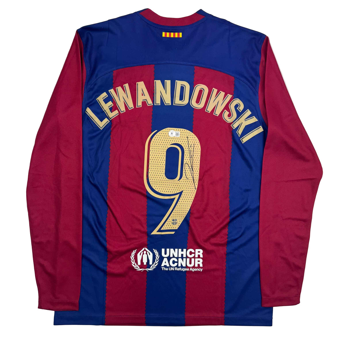 Autographed/Signed Robert Lewandowski FC Barcelona Blue Soccer Jersey Beckett BAS COA
