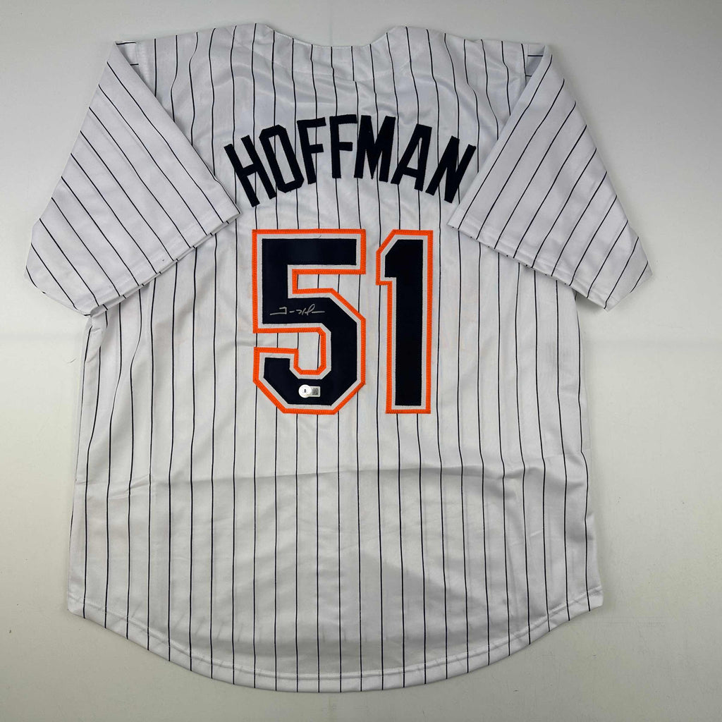 Autographed/Signed Trevor Hoffman San Diego Pinstripe Baseball Jersey Beckett BAS COA
