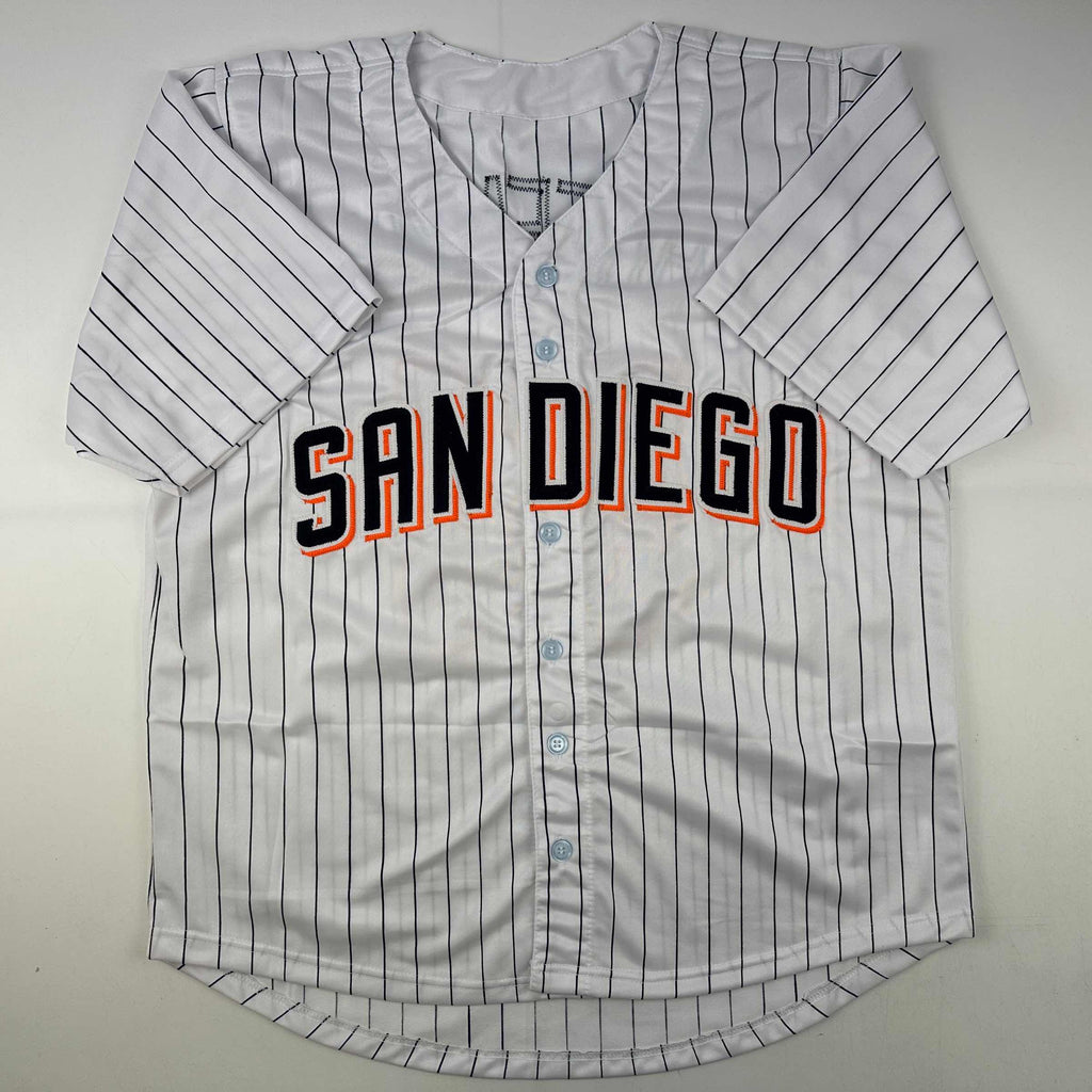 Autographed/Signed Trevor Hoffman San Diego Pinstripe Baseball Jersey Beckett BAS COA
