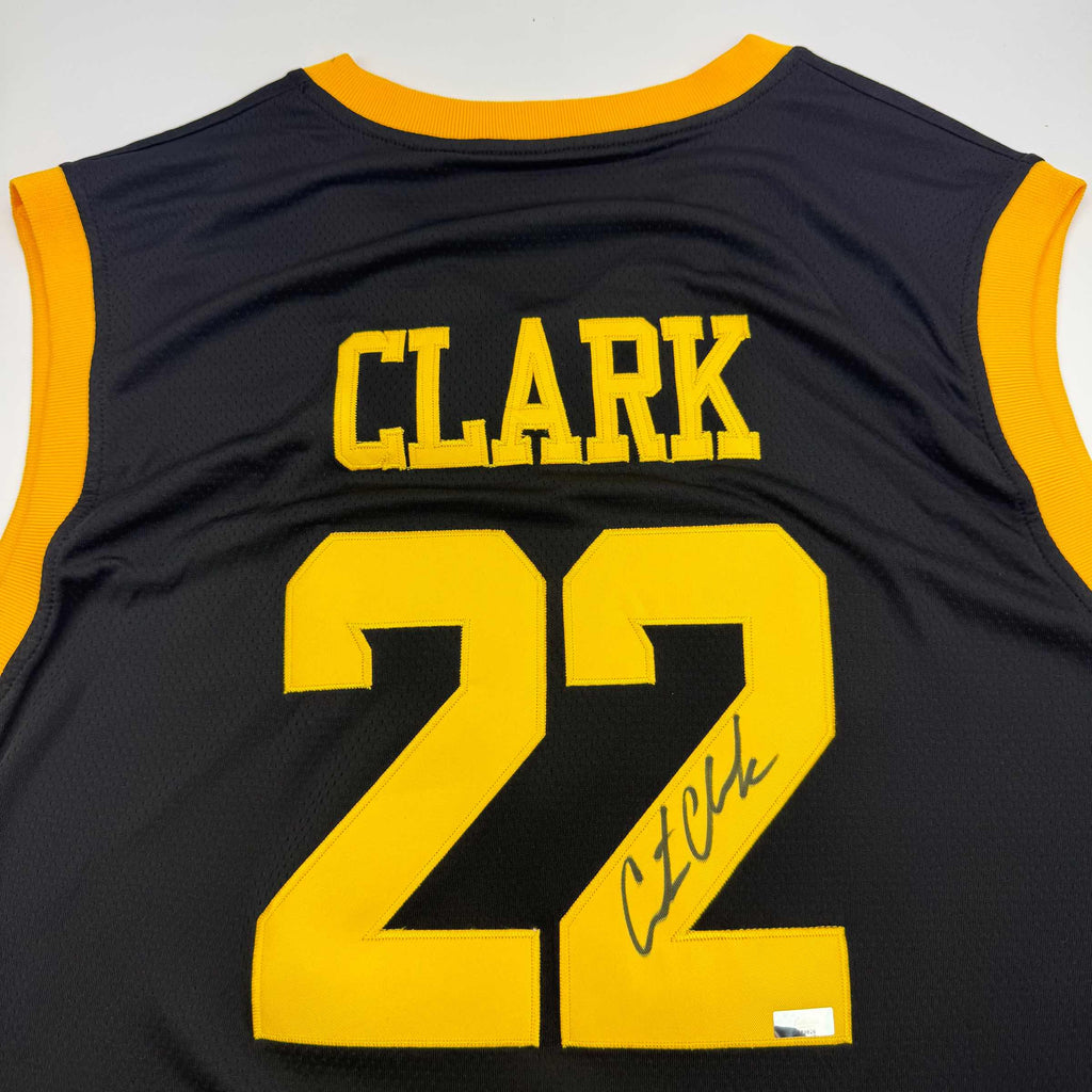 Autographed/Signed Caitlin Clark Iowa Black Basketball Jersey Panini COA