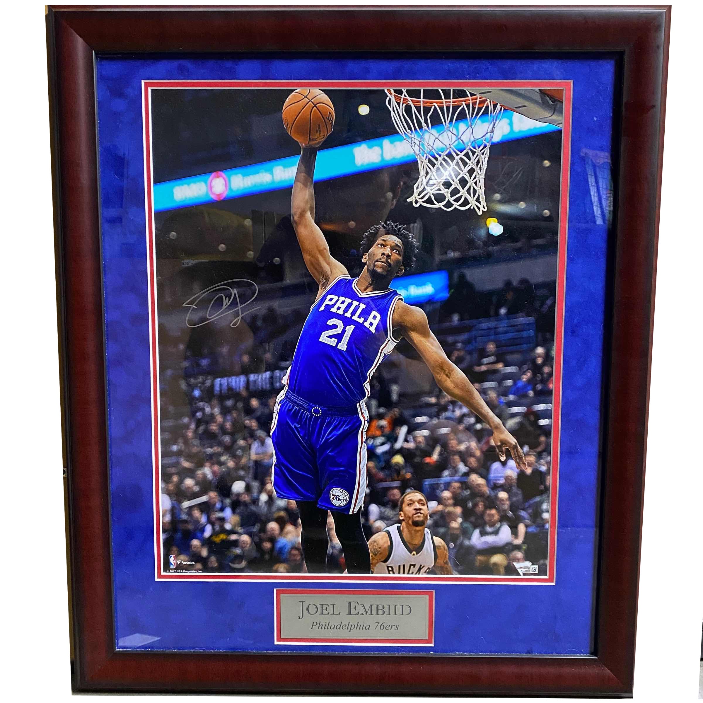 Framed Autographed/Signed Joel Embiid Philadelphia 76ers Sixers 16x20 Basketball Photo Fanatics COA