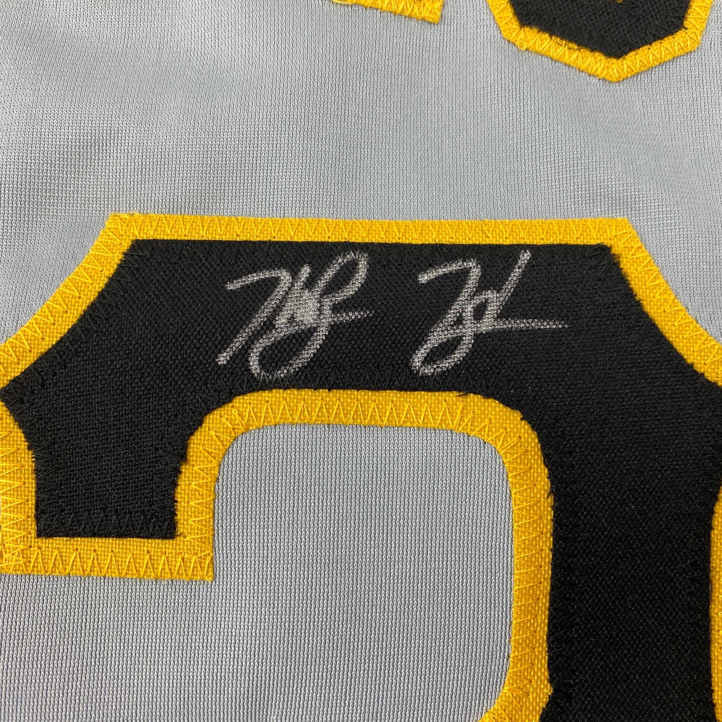 Autographed/Signed Ke'Bryan Hayes Pittsburgh Grey Baseball Jersey Beckett BAS COA