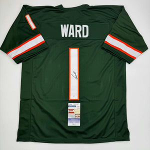 Autographed/Signed Cameron Cam Ward Miami Green College Football Jersey JSA COA