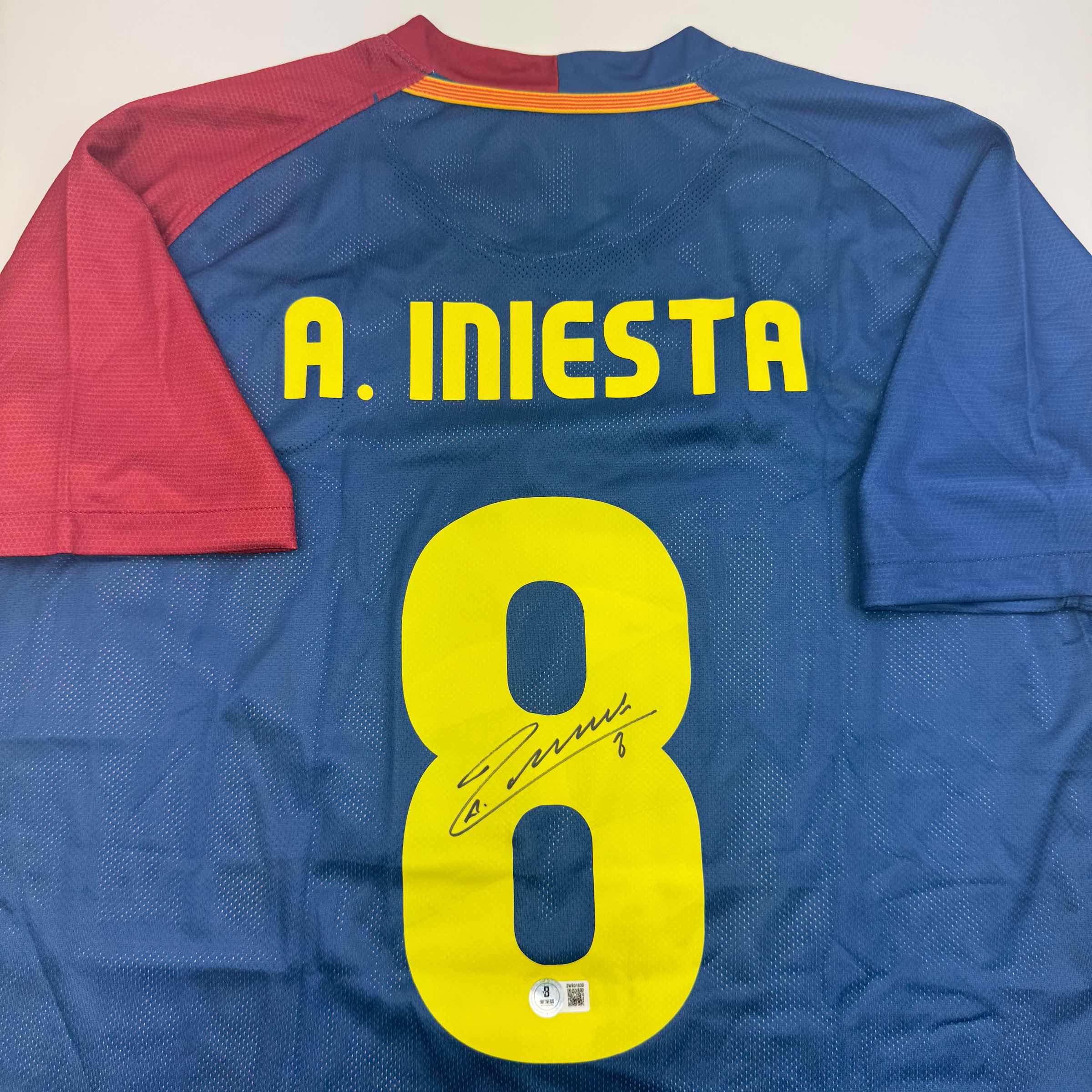 Autographed/Signed Andres Iniesta FC Barcelona Soccer Jersey Beckett BAS COA