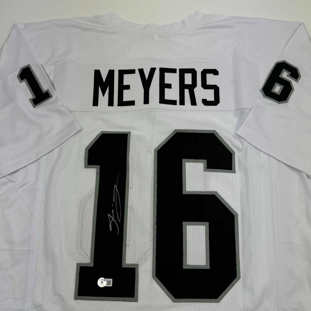 Autographed/Signed Jakobi Meyers Las Vegas Oakland White Football Jersey Beckett BAS COA