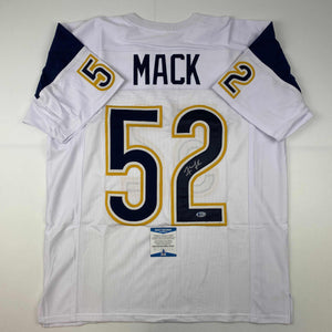 Autographed/Signed Khalil Mack Los Angeles LA White Football Jersey Beckett BAS COA