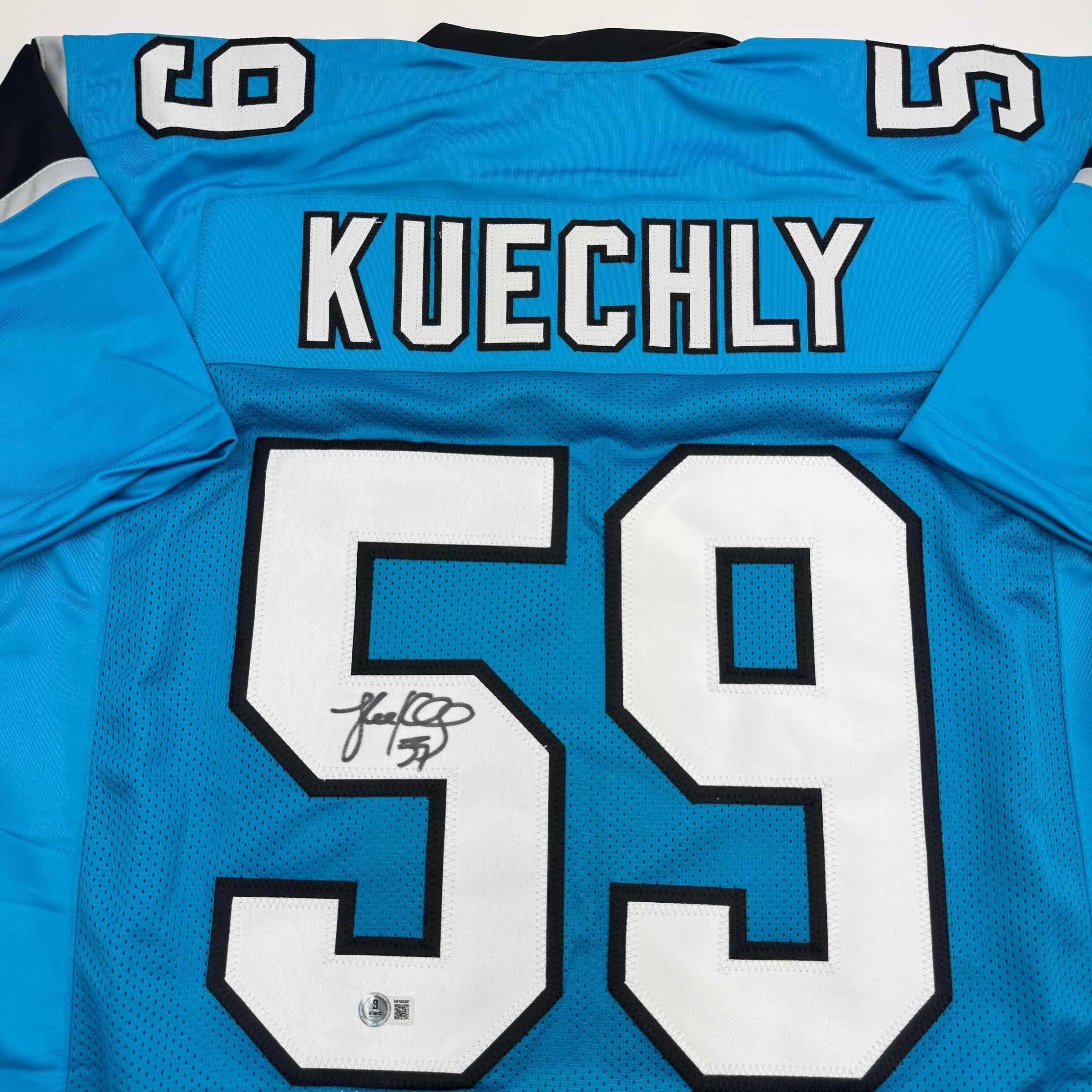 Autographed/Signed Luke Kuechly Carolina Blue Football Jersey Beckett BAS COA