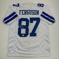 Autographed/Signed Jake Ferguson Dallas White Football Jersey Beckett BAS COA