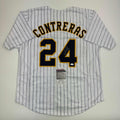 Autographed/Signed William Contreras Milwaukee Pinstripe Baseball Jersey JSA COA