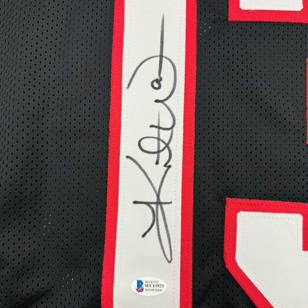 Framed Autographed/Signed Kurt Warner 35x39 Arizona Black Football Jersey Beckett BAS COA