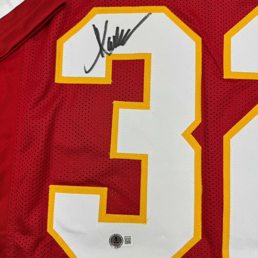 Framed Autographed/Signed Marcus Allen 35x39 Kansas City Red Football Jersey Beckett BAS COA