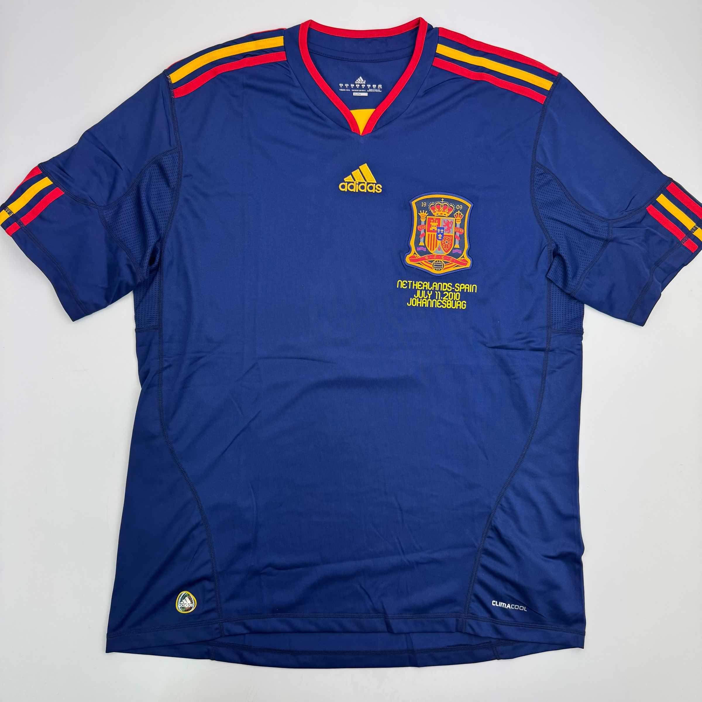 Autographed/Signed Andres Iniesta Spain Blue World Cup Soccer Futbol Jersey Beckett BAS COA
