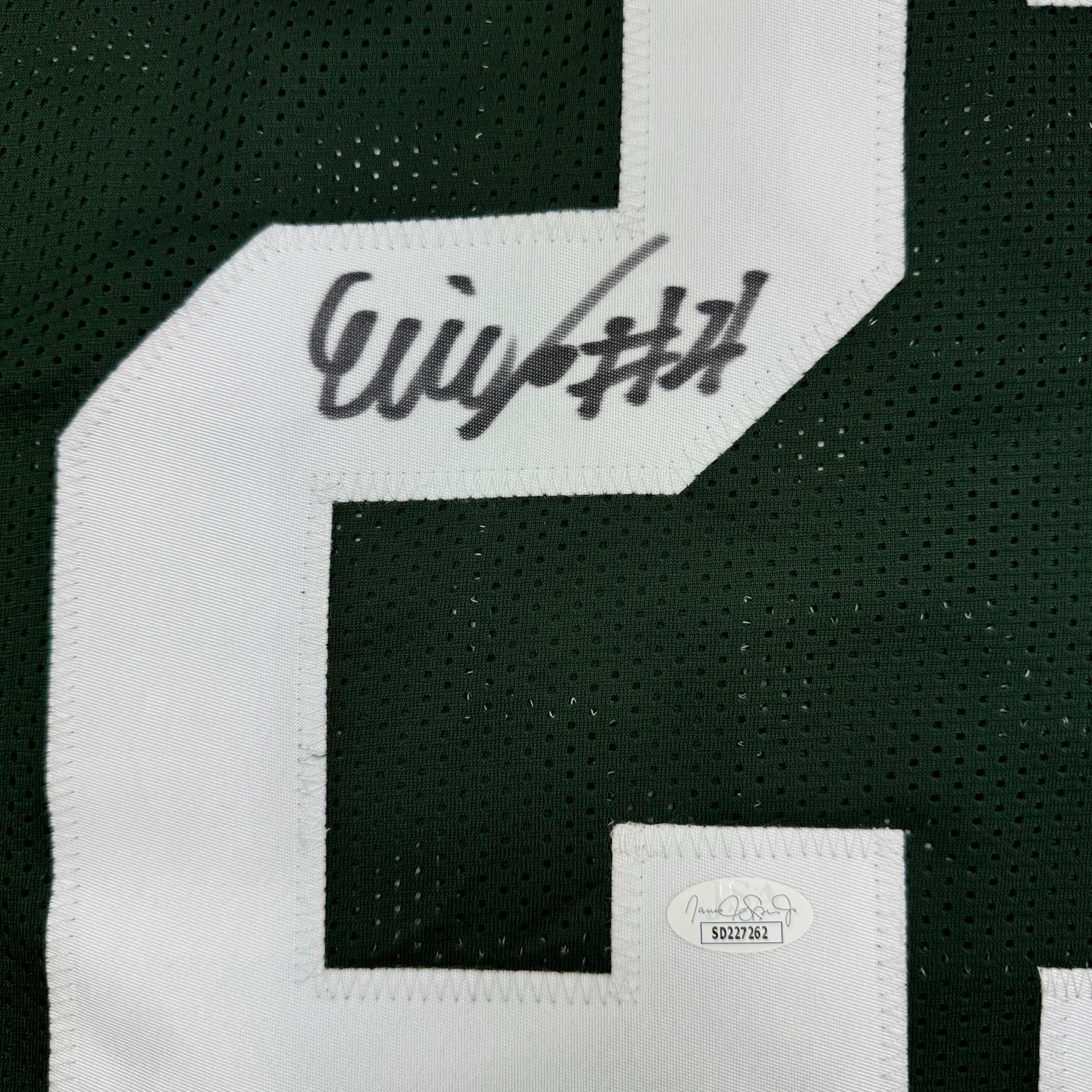 Framed Autographed/Signed Eric Stokes 35x39 Green Bay Green Football Jersey JSA COA