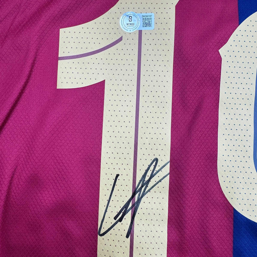 Autographed/Signed Lamine Yamal FC Barcelona Blue Soccer Jersey Beckett BAS COA
