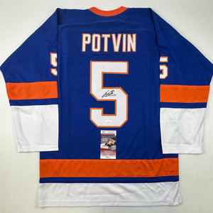 Autographed/Signed Denis Potvin New York Blue Hockey Jersey JSA COA
