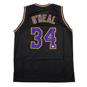 Autographed/Signed Shaquille Shaq O'Neal Los Angeles LA Black Basketball Jersey Beckett BAS COA